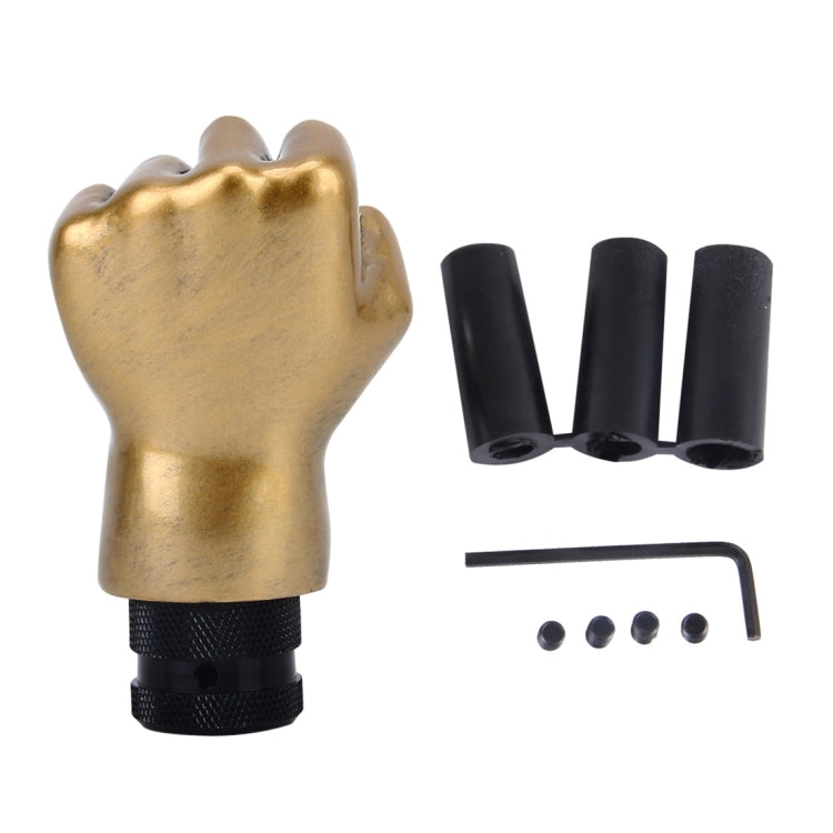 Universal Fist Shape Aluminum Manual or Automatic Gear Shift Knob Compatible with Three Rubber Covers Fit for All Car, Gold