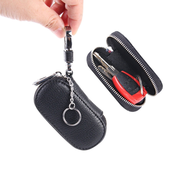 Universal Pure Cow Leather Waist Hanging Zipper Wallets Key Holder Bag (No Include Key), Key Holder Bag Black