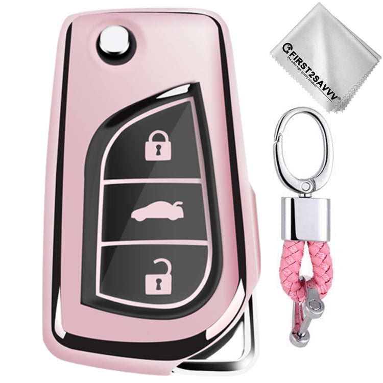 TPU One-piece Electroplating Opening Full Coverage Car Key Case with Key Ring for TOYOTA YARIS L / COROLLA / YARIS L / CAMRY / VIOS / HIGHLANDER, Pink