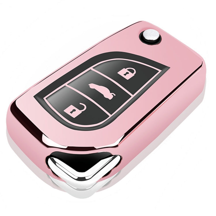 TPU One-piece Electroplating Opening Full Coverage Car Key Case with Key Ring for TOYOTA YARIS L / COROLLA / YARIS L / CAMRY / VIOS / HIGHLANDER, Pink
