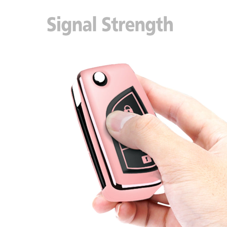 TPU One-piece Electroplating Opening Full Coverage Car Key Case with Key Ring for TOYOTA YARIS L / COROLLA / YARIS L / CAMRY / VIOS / HIGHLANDER, Pink