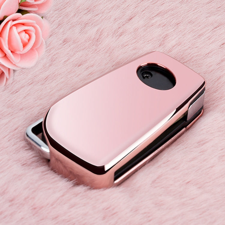 TPU One-piece Electroplating Opening Full Coverage Car Key Case with Key Ring for TOYOTA YARIS L / COROLLA / YARIS L / CAMRY / VIOS / HIGHLANDER, Pink