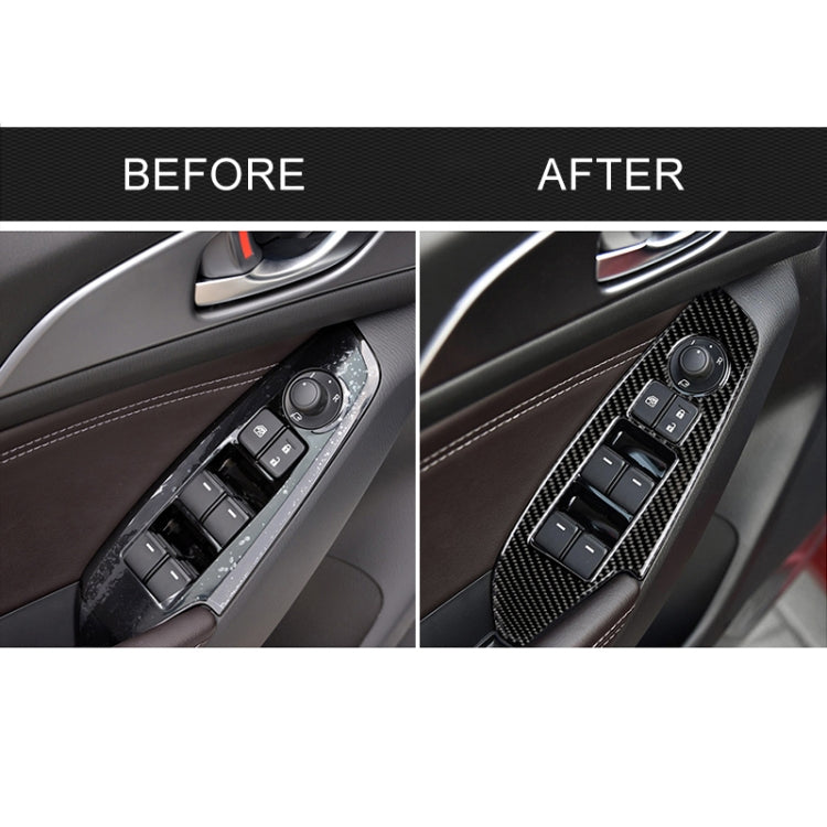 Car Carbon Fiber Left Drive Window Lift Panel Decorative Sticker for Mazda Axela 2014 / 2017-2018, Left Drive Window Lift Panel