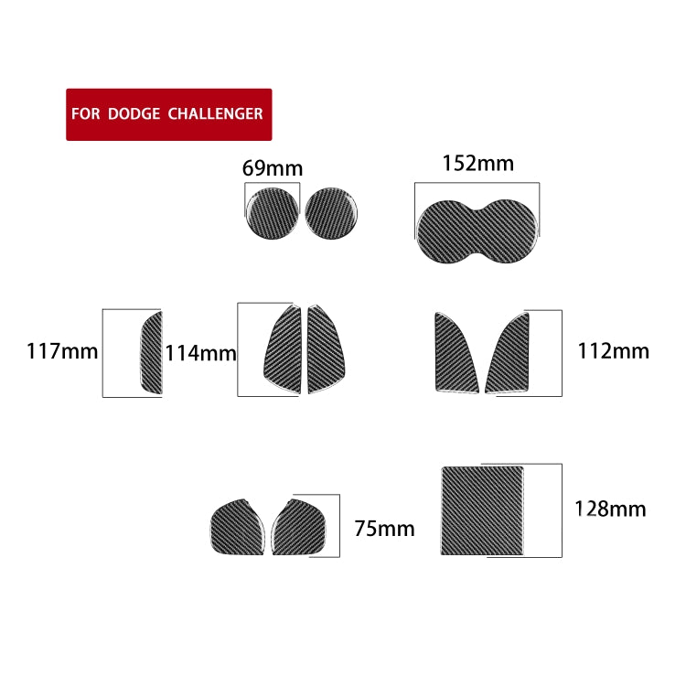 11 PCS / Set Carbon Fiber Car Door Slot Pad Decorative Sticker for Dodge Challenger 2015 to Now, Left Driving, Door Slot Pad