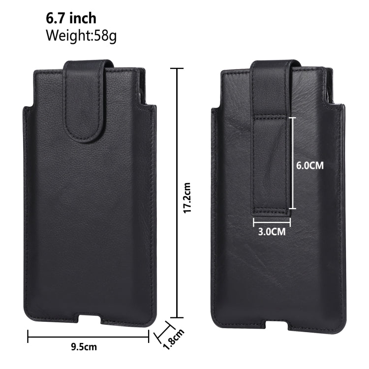 Universal Cow Leather Vertical Mobile Phone Leather Case Waist Bag For 7.2 inch and Below Phones, For 6.7 inch and Below Phones