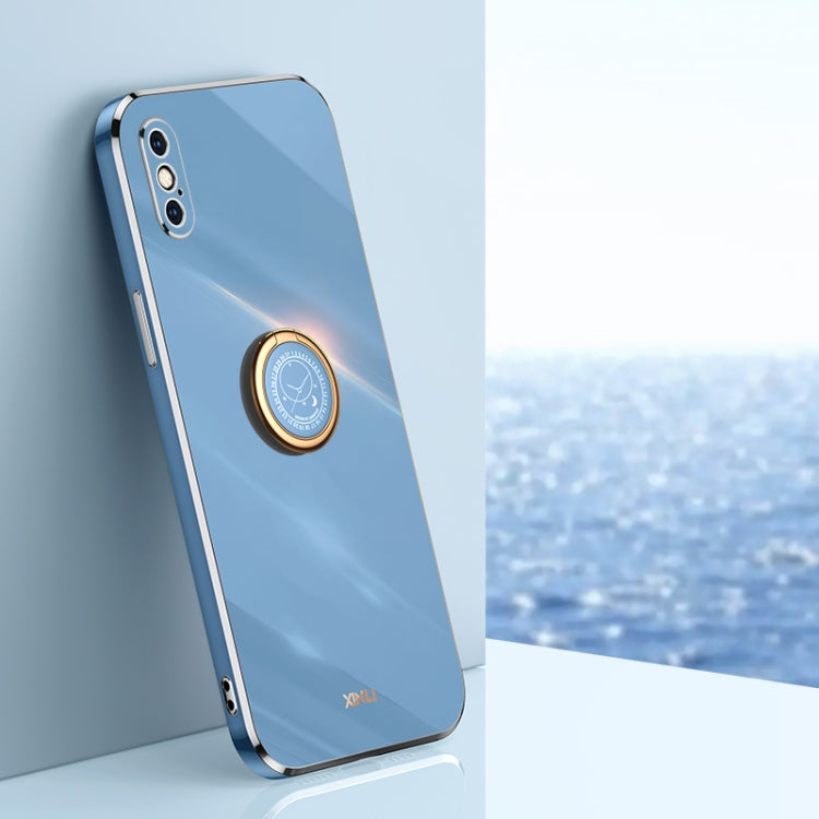 XINLI Straight Edge 6D Electroplate TPU Phone Case with Ring Holder, For iPhone 11 Pro Max, For iPhone 12, For iPhone 12 mini, For iPhone 12 Pro, For iPhone 12 Pro Max, For iPhone X