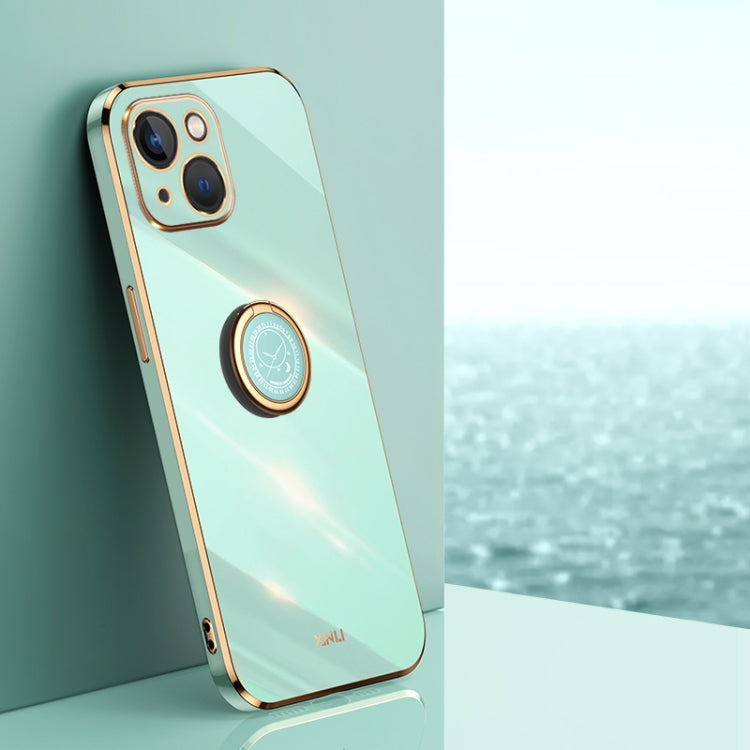XINLI Straight Edge 6D Electroplate TPU Phone Case with Ring Holder, For iPhone 14, For iPhone 14 Plus, For iPhone 14 Pro, For iPhone 14 Pro Max, For iPhone 13, For iPhone 13 mini