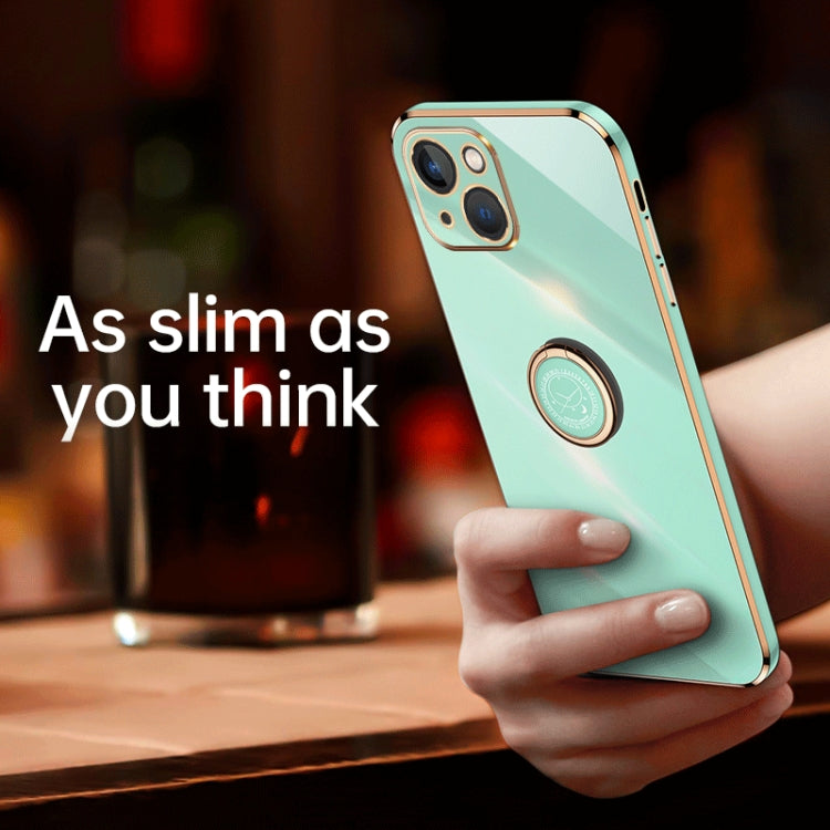XINLI Straight Edge 6D Electroplate TPU Phone Case with Ring Holder, For iPhone 14, For iPhone 14 Plus, For iPhone 14 Pro, For iPhone 14 Pro Max, For iPhone 13, For iPhone 13 mini