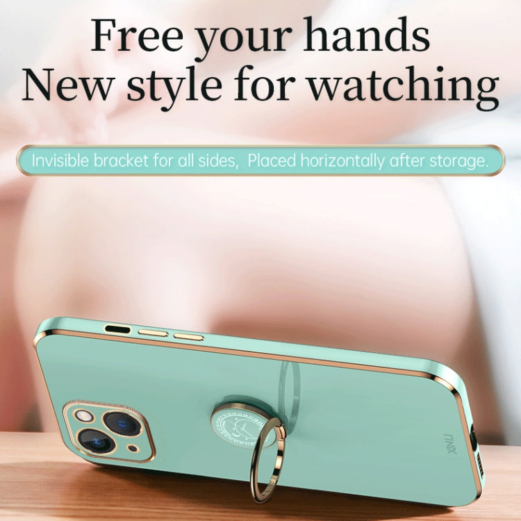 XINLI Straight Edge 6D Electroplate TPU Phone Case with Ring Holder, For iPhone 14, For iPhone 14 Plus, For iPhone 14 Pro, For iPhone 14 Pro Max, For iPhone 13, For iPhone 13 mini