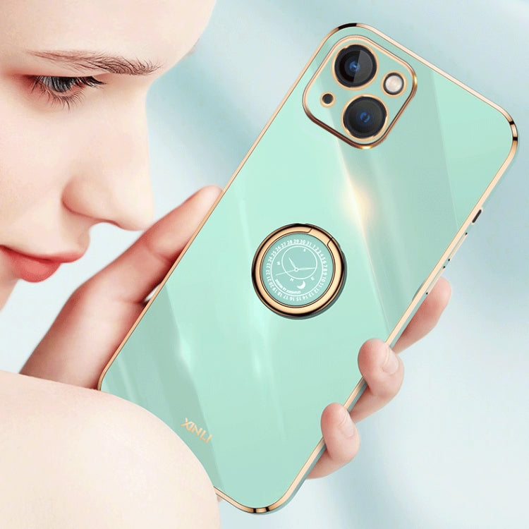 XINLI Straight Edge 6D Electroplate TPU Phone Case with Ring Holder, For iPhone 14, For iPhone 14 Plus, For iPhone 14 Pro, For iPhone 14 Pro Max, For iPhone 13, For iPhone 13 mini