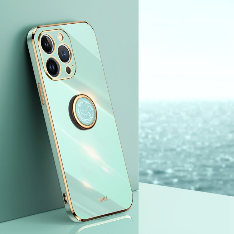 XINLI Straight Edge 6D Electroplate TPU Phone Case with Ring Holder, For iPhone 14, For iPhone 14 Plus, For iPhone 14 Pro, For iPhone 14 Pro Max, For iPhone 13, For iPhone 13 mini