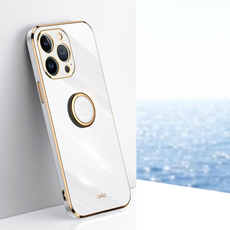 XINLI Straight Edge 6D Electroplate TPU Phone Case with Ring Holder, For iPhone 14, For iPhone 14 Plus, For iPhone 14 Pro, For iPhone 14 Pro Max, For iPhone 13, For iPhone 13 mini