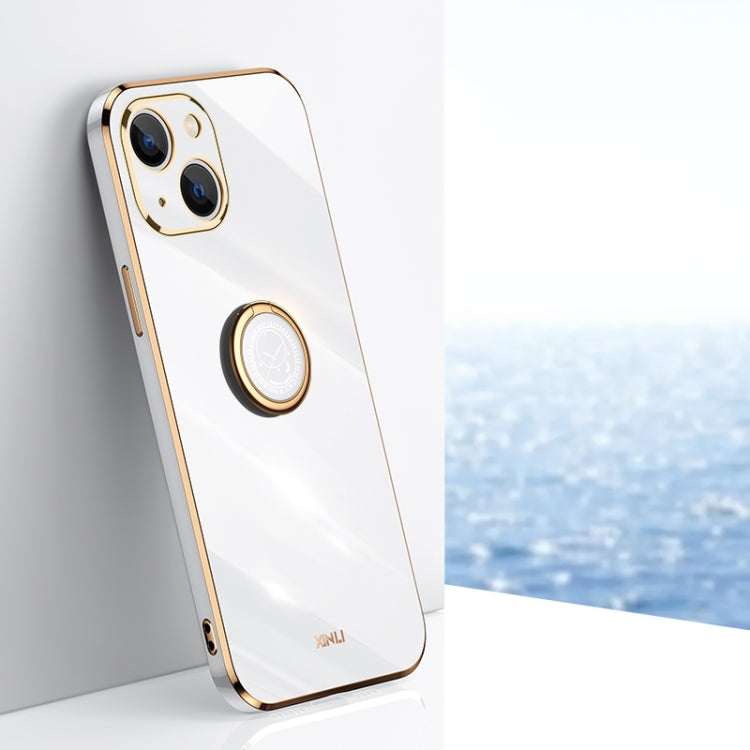 XINLI Straight Edge 6D Electroplate TPU Phone Case with Ring Holder, For iPhone 14, For iPhone 14 Plus, For iPhone 14 Pro, For iPhone 14 Pro Max, For iPhone 13, For iPhone 13 mini