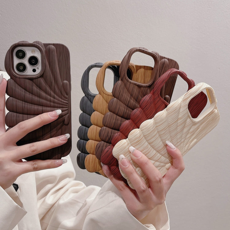 Wood Grain Shell Shape TPU Phone Case, For iPhone 14, For iPhone 14 Plus, For iPhone 14 Pro, For iPhone 14 Pro Max, For iPhone 13, For iPhone 13 Pro, For iPhone 13 Pro Max, For iPhone 12