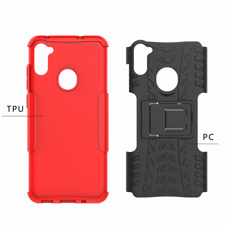 Tire Texture Shockproof TPU+PC Protective Case with Holder, For Samsung Galaxy A11(US Version)
