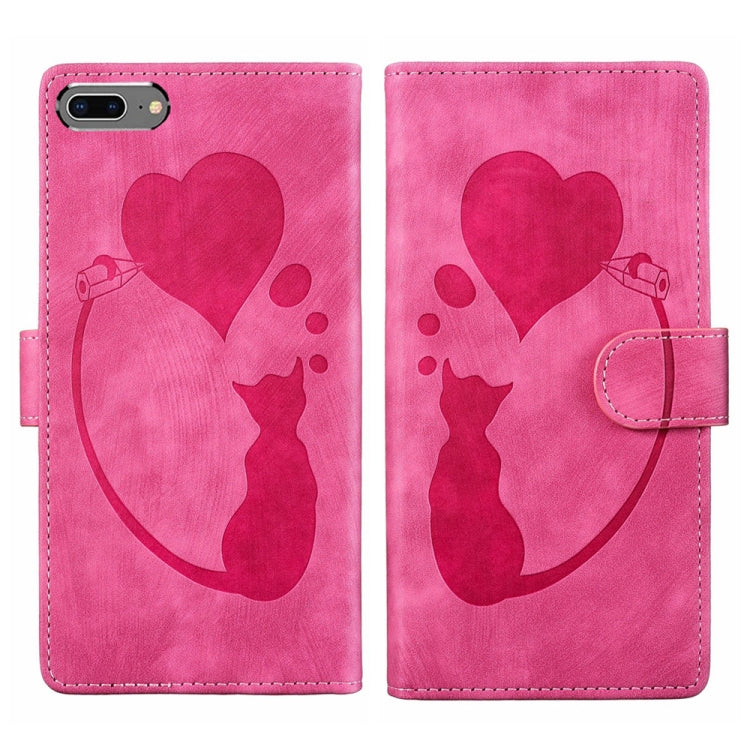 Pen Heart Cat Embossed Leather Phone Case