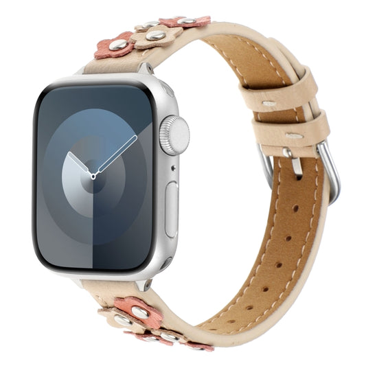 Stitched Flower Leather Watch Band, For Apple Watch Series 5 44mm, For Apple Watch Series 5 40mm, For Apple Watch Series 4 44mm, For Apple Watch Series 4 40mm, For Apple Watch Series 3 38mm, For Apple Watch Series 3 42mm, For Apple Watch Series 2 42mm