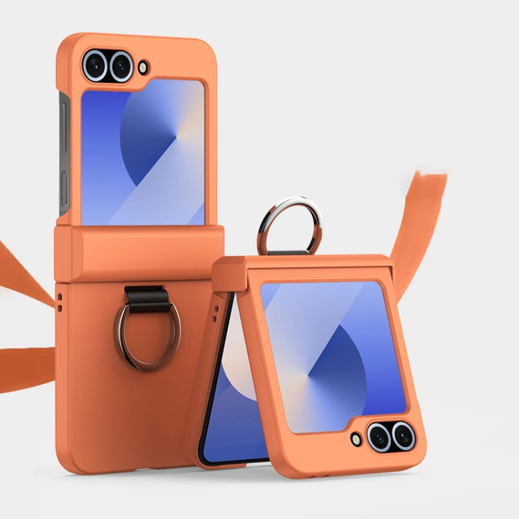 Ultra-thin Skin Feel Ring Phone Case with Hinge, For Samsung Galaxy Z Flip6 / Flip7 FE, For Samsung Galaxy Z Flip5 5G, For Samsung Galaxy Z Flip4 5G