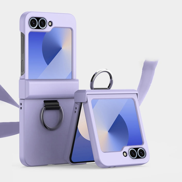 Ultra-thin Skin Feel Ring Phone Case with Hinge, For Samsung Galaxy Z Flip6 / Flip7 FE, For Samsung Galaxy Z Flip5 5G, For Samsung Galaxy Z Flip4 5G