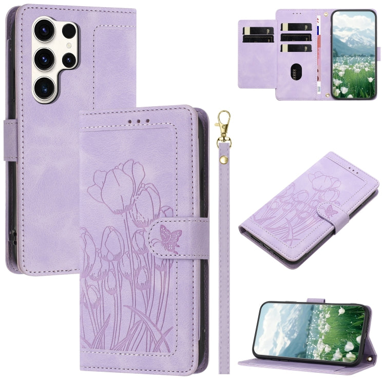 Tulips Embossed Leather Phone Case with Lanyard, For Samsung Galaxy S25 Edge 5G, For Samsung Galaxy S25 5G, For Samsung Galaxy S25+ 5G, For Samsung Galaxy S25 Ultra 5G