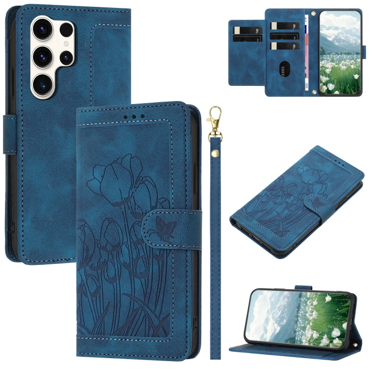 Tulips Embossed Leather Phone Case with Lanyard, For Samsung Galaxy S25 Edge 5G, For Samsung Galaxy S25 5G, For Samsung Galaxy S25+ 5G, For Samsung Galaxy S25 Ultra 5G