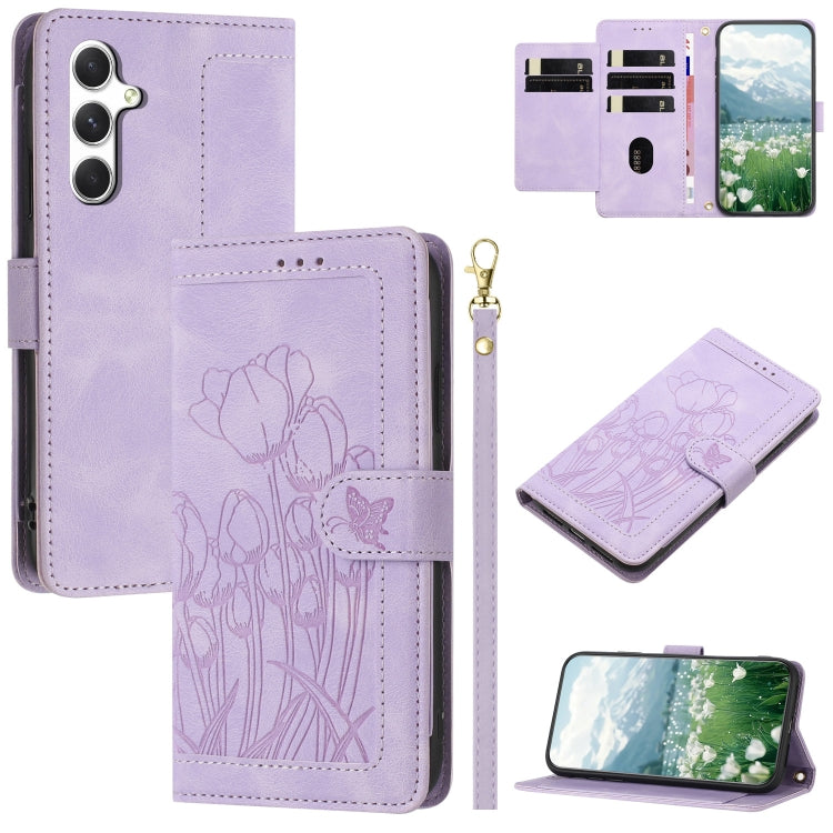 Tulips Embossed Leather Phone Case with Lanyard, For Samsung Galaxy S25 Edge 5G, For Samsung Galaxy S25 5G, For Samsung Galaxy S25+ 5G, For Samsung Galaxy S25 Ultra 5G