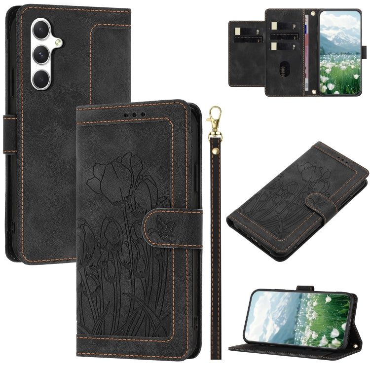 Tulips Embossed Leather Phone Case with Lanyard, For Samsung Galaxy S24 FE 5G, For Samsung Galaxy S24 Ultra 5G, For Samsung Galaxy S24+ 5G, For Samsung Galaxy S24 5G