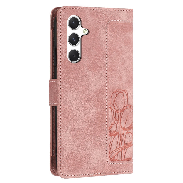 Tulips Embossed Leather Phone Case with Lanyard, For Samsung Galaxy S24 FE 5G, For Samsung Galaxy S24 Ultra 5G, For Samsung Galaxy S24+ 5G, For Samsung Galaxy S24 5G