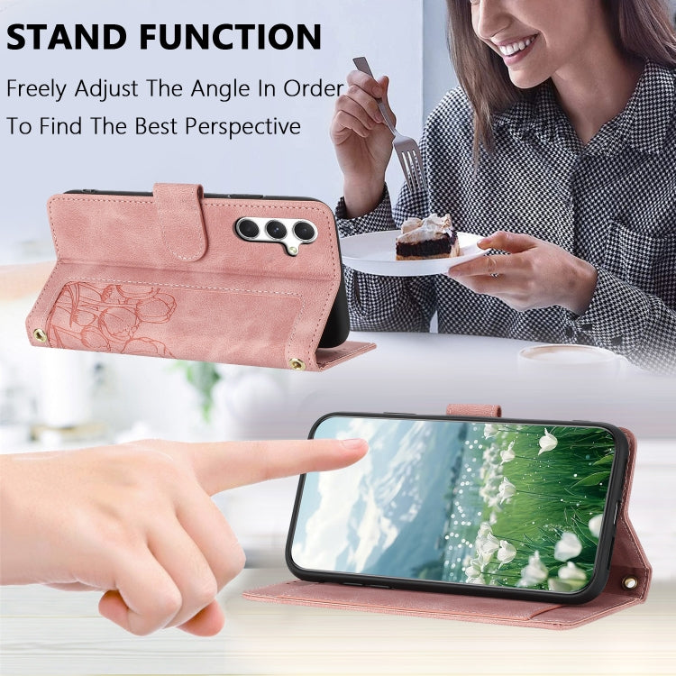 Tulips Embossed Leather Phone Case with Lanyard, For Samsung Galaxy S24 FE 5G, For Samsung Galaxy S24 Ultra 5G, For Samsung Galaxy S24+ 5G, For Samsung Galaxy S24 5G