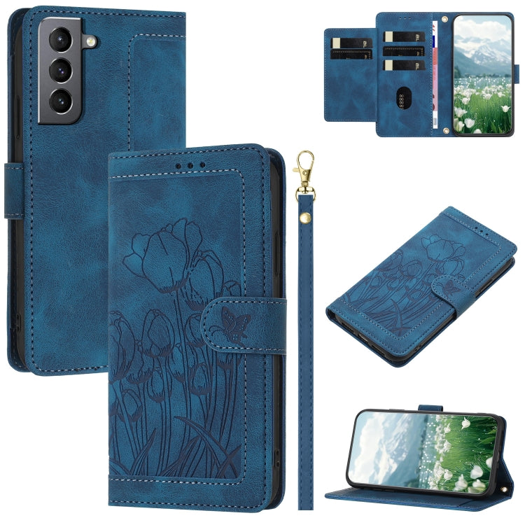 Tulips Embossed Leather Phone Case with Lanyard, For Samsung Galaxy S21 FE 5G, For Samsung Galaxy S21 5G, For Samsung Galaxy S21+ 5G, For Samsung Galaxy S21 Ultra 5G