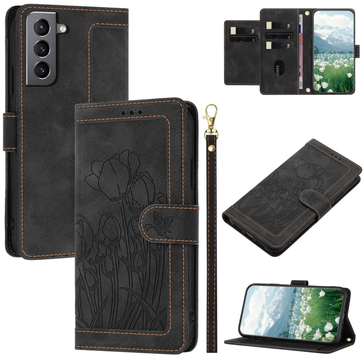 Tulips Embossed Leather Phone Case with Lanyard, For Samsung Galaxy S21 FE 5G, For Samsung Galaxy S21 5G, For Samsung Galaxy S21+ 5G, For Samsung Galaxy S21 Ultra 5G