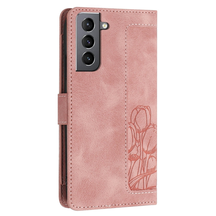 Tulips Embossed Leather Phone Case with Lanyard, For Samsung Galaxy S21 FE 5G, For Samsung Galaxy S21 5G, For Samsung Galaxy S21+ 5G, For Samsung Galaxy S21 Ultra 5G