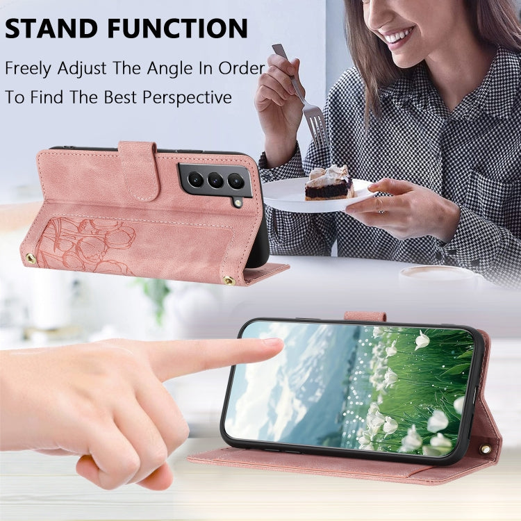Tulips Embossed Leather Phone Case with Lanyard, For Samsung Galaxy S21 FE 5G, For Samsung Galaxy S21 5G, For Samsung Galaxy S21+ 5G, For Samsung Galaxy S21 Ultra 5G