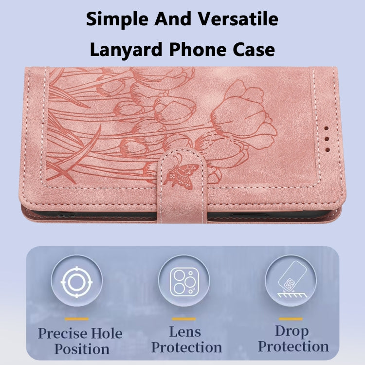 Tulips Embossed Leather Phone Case with Lanyard, For Samsung Galaxy S21 FE 5G, For Samsung Galaxy S21 5G, For Samsung Galaxy S21+ 5G, For Samsung Galaxy S21 Ultra 5G