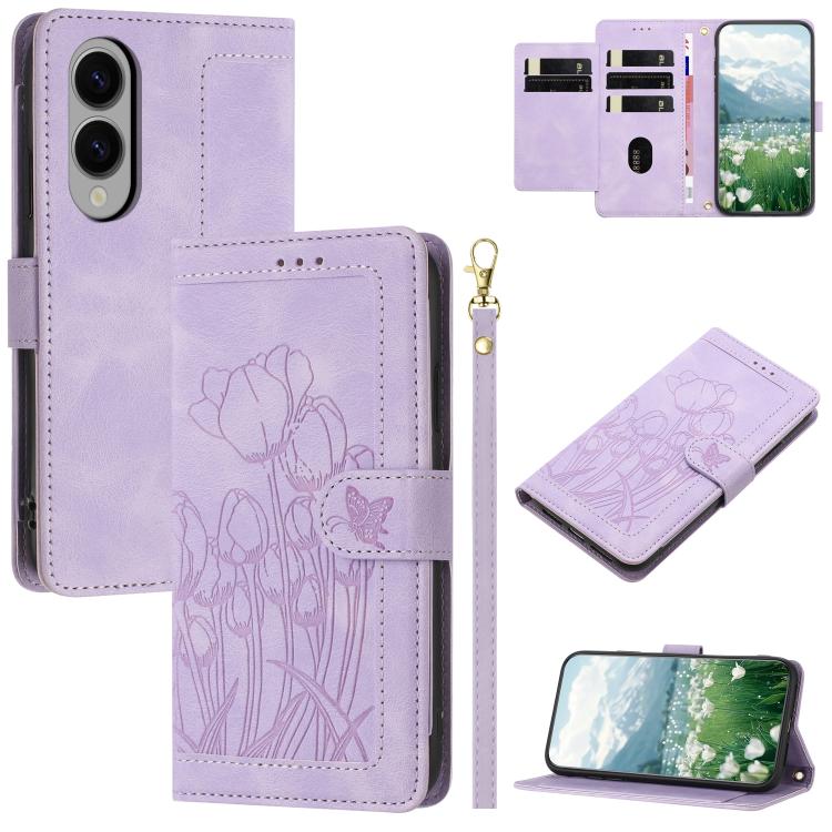 Tulips Embossed Leather Phone Case with Lanyard, For Samsung Galaxy S25 Edge 5G, For Samsung Galaxy S25 5G, For Samsung Galaxy S25+ 5G, For Samsung Galaxy S25 Ultra 5G