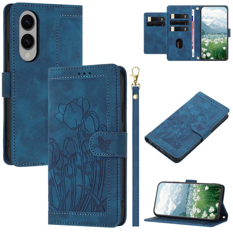 Tulips Embossed Leather Phone Case with Lanyard, For Samsung Galaxy S25 Edge 5G, For Samsung Galaxy S25 5G, For Samsung Galaxy S25+ 5G, For Samsung Galaxy S25 Ultra 5G