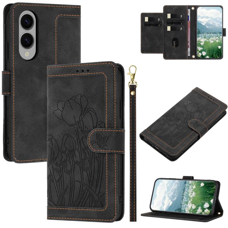 Tulips Embossed Leather Phone Case with Lanyard, For Samsung Galaxy S25 Edge 5G, For Samsung Galaxy S25 5G, For Samsung Galaxy S25+ 5G, For Samsung Galaxy S25 Ultra 5G