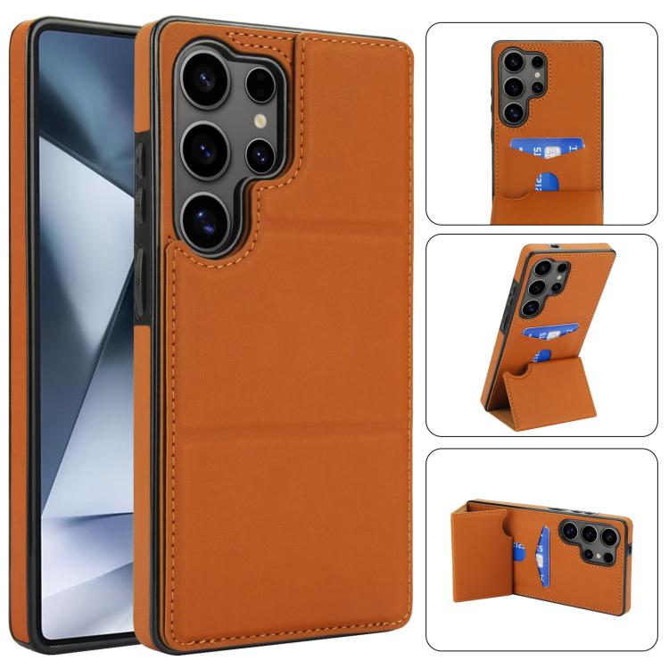 Tri-fold Holder Leather Phone Case with Card Slot, For Samsung Galaxy S25 5G, For Samsung Galaxy S25+ 5G, For Samsung Galaxy S25 Ultra 5G, For Samsung Galaxy S24 FE 5G