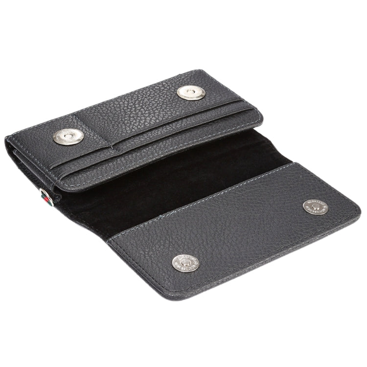 Universal Litchi Texture Vertical Flip Thwartwise PU Leather Case / Waist Bag with Back Splint & Card Slots & 15cm Lanyard for iPhone 8 & 7 & 6s & 6, Galaxy SIV & SIII, Xiaomi Redmi 3 & 3X, Size: 14.3 x 7.5 x 1.5 cm