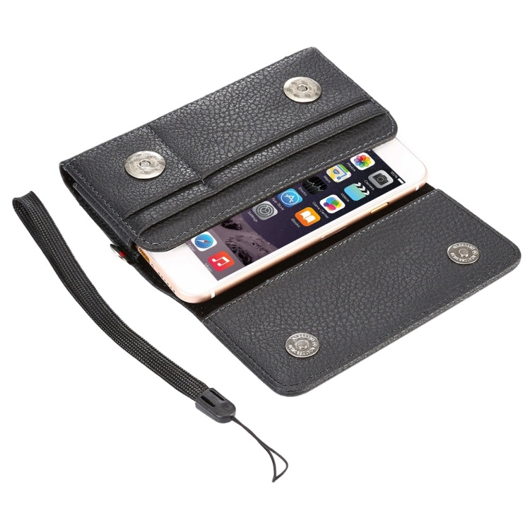 Universal Litchi Texture Vertical Flip Thwartwise PU Leather Case / Waist Bag with Back Splint & Card Slots & 15cm Lanyard for iPhone 8 & 7 & 6s & 6, Galaxy SIV & SIII, Xiaomi Redmi 3 & 3X, Size: 14.3 x 7.5 x 1.5 cm