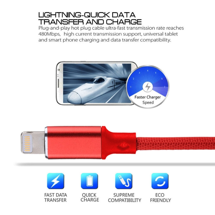 1m 2A USB to 8 Pin Nylon Weave Style Data Sync Charging Cable, 8 Pin Red, 8 Pin White, 8 Pin Pink, 8 Pin Blue