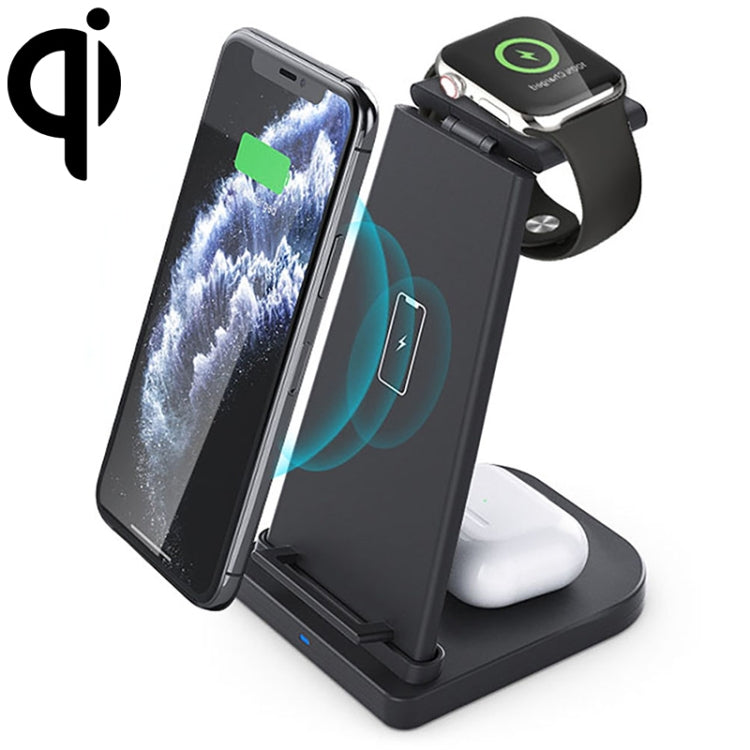 10W 3 in 1 QC 3.0 Vertical Multi-function Wireless Charger with Stand Function, Suitable for Mobile Phones / Apple Watch / AirPods
