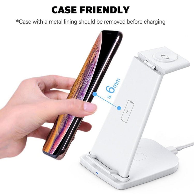 10W 3 in 1 QC 3.0 Vertical Multi-function Wireless Charger with Stand Function, Suitable for Mobile Phones / Apple Watch / AirPods