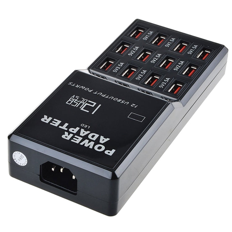 W-858 12A 12 Ports USB Fast Charging Dock Desktop Smart Charger AC100-240V, EU Plug, EU Plug
