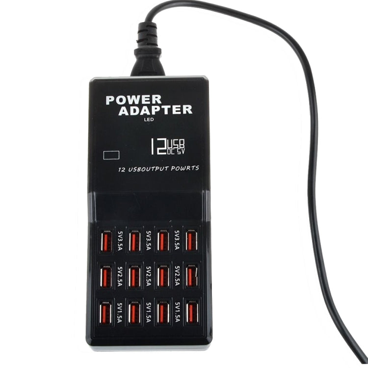 W-858 12A 12 Ports USB Fast Charging Dock Desktop Smart Charger AC100-240V, EU Plug, EU Plug