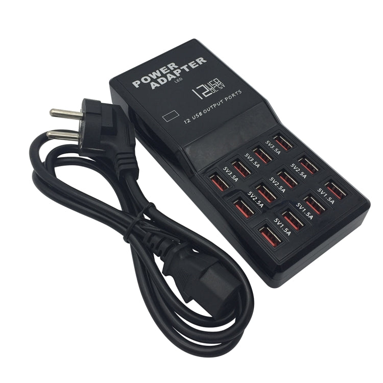 W-858 12A 12 Ports USB Fast Charging Dock Desktop Smart Charger AC100-240V, EU Plug, EU Plug