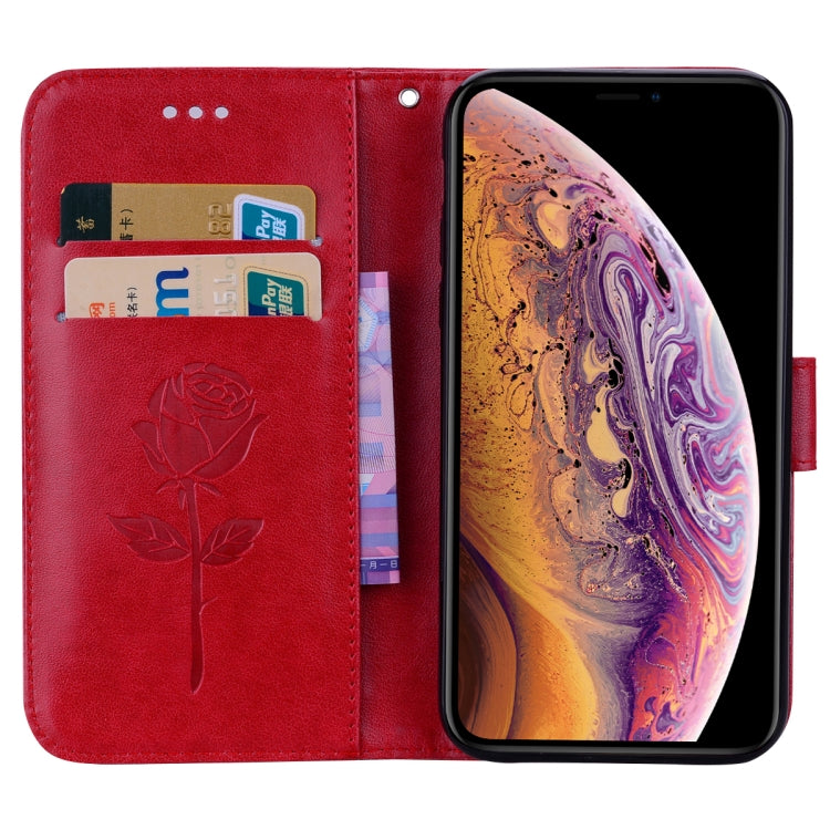 For iPhone XS Max Rose Embossed Horizontal Flip PU Leather Case with Holder & Card Slots & Wallet
