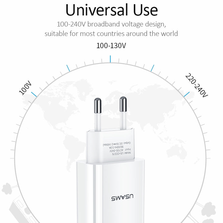 USAMS US-CC075 T18 2.1A Single USB Travel Charger, EU Plug, EU Plug