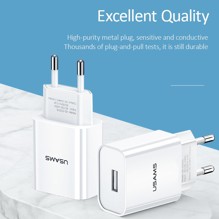 USAMS US-CC075 T18 2.1A Single USB Travel Charger, EU Plug, EU Plug