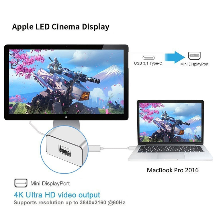 USB-C / Type-C 3.1 Male to Mini DP Female HD Converter, Length: 12cm, Silver, Gold